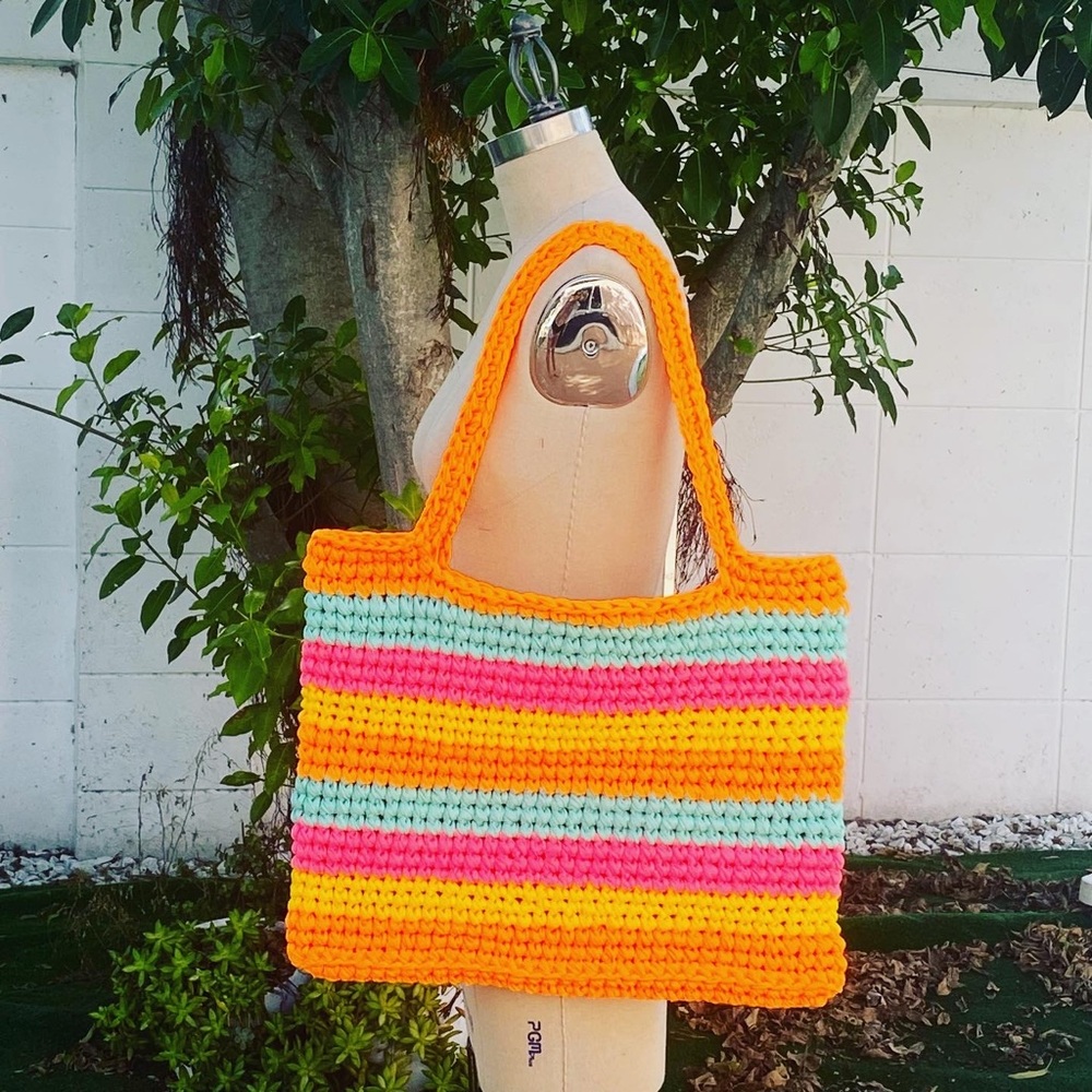 Summer beach neon crochet shoulder bag